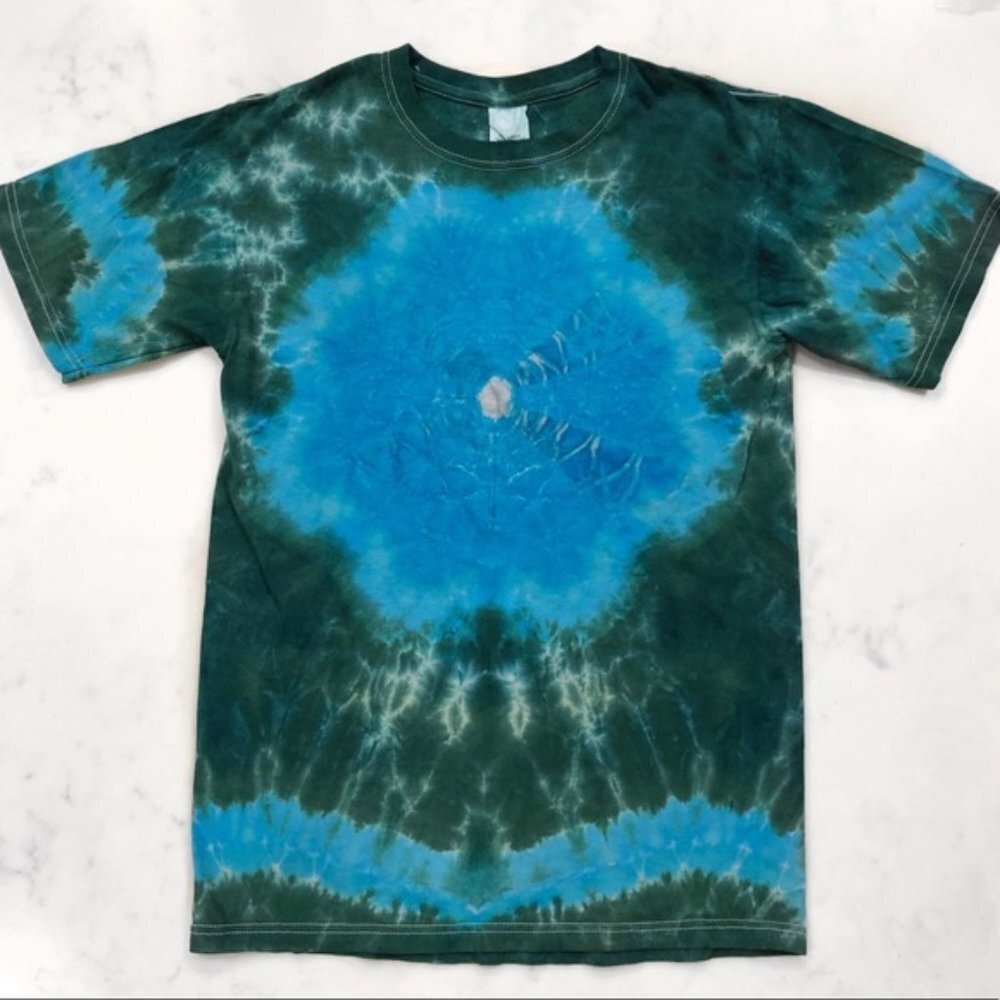 Y2K Tie Dye Cotton Custom T-Shirt Green Size Small - Picture 8 of 8